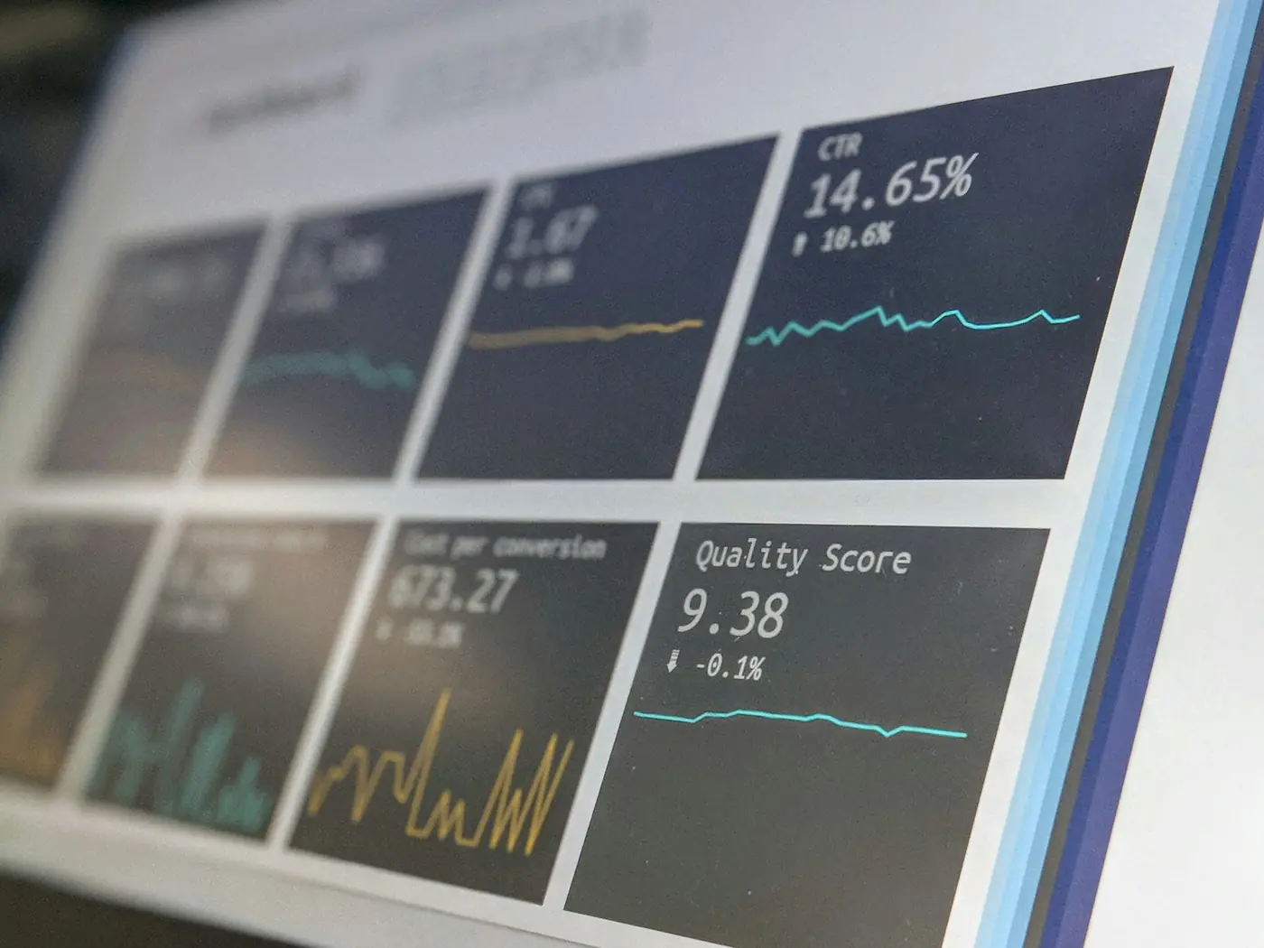 Tableau de bord d'indicateurs financiers affiché sur un écran